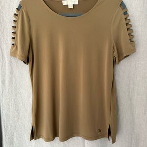 Michael Kors Tan Short Sleeve Top with Cut-Out Details, S